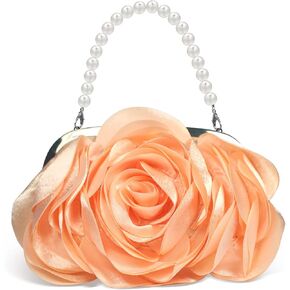 Women Clutch Purse 3D Flower Satin Evening Handbag Chain Strap Shoulder Bag