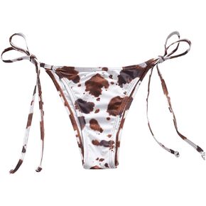MakeMeChic Women's Cow Print Bikini Bottom Tie Side Thong Cute Swimwear Bathing Suit Bottoms