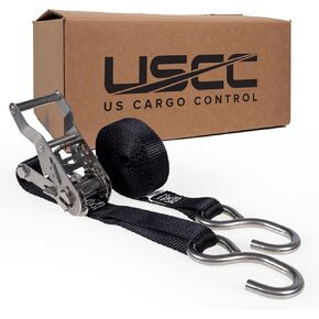US Cargo Control Stainless Steel Ratchet Straps with S-Hooks 1" X 10' (4-Pack), 765 LBS Break Strength, Marine Tie Down Straps for Boats, ATVs, Trees, Camping, Snow, Saltwater Applications