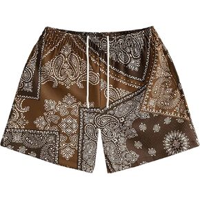 Mech-eng mens paisley shorts releds rearkout boxing تشغيل شورتات غير رسمية بوهو باندانا شورت (براون x-large)