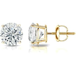 Diamond Wish Men Men Men 14k Gold Round Round Simulant CZ Diamond Stud أقراط (من 1/4 إلى 2 CTTW ، جودة ممتازة) سلة 4 شريحة ، برغي الظهير