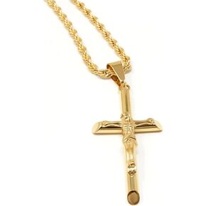 14K Gold Rope Chain Crucifix Style Cross Pendant Necklace 3MM Cross Necklace Clasp for MEN, HUSBAND Thin for Charms Miami Cuban Link Diamond Cut Religious