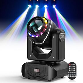 U'King 80W LED Moving Head Light Rotating 18-Facet Prism DJ Lighting Stage Lights with 10 Gobos and 7 Colors Beam Spotlight by DMX and Sound Activated for Parties Wedding Church Live Show Bar Club