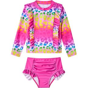 ADUKIDE Toddler Girl Swimsuit 2-6T Swimsuits for Girls Long Sleeve Bathing Suit for Toddler Girl 2 Piece Swimwear