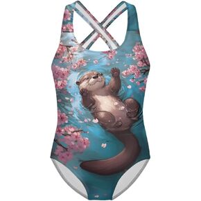 One Piece Swimsuit for Girls Kids Quick Dry Bathing Suit with Crossback Strap Summer Beach Swimwear Size 5T-14