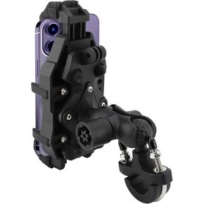 Motorcycle Fork Stem Phone Mount,Motorcycle Phone Holder Mount,Adjustable Heavy Duty Motorcycle Cellphone Holder with Top Strong Spring, Upgraded TPU Silicone Pad (U-Shaped Handlebar Mount)