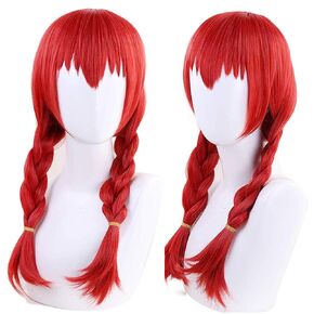 ANOGOL Hair Cap+Red Braided Wig for Anime Cosplay Women Wig Synthetic Wig for Costume Halloween Party