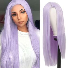 Purple Wigs for Women Long Straight Synthetic Wig 25 Inch Cosplay Women Light Purple Wig Synthetic Heat Resistant Fiber Hair Daily Use