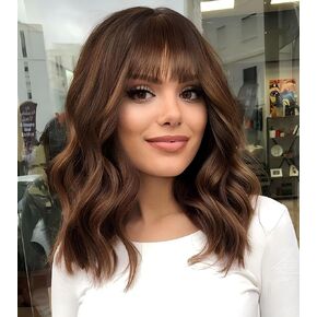 شعر مستعار أحمر مع الانفجارات القصيرة البوب ​​بوب النبيذ الأحمر للنساء 14 بوصة الكتف طول الكتف البديل البديل للاستبدال الشعر لاستخدام حفلة تأثيري