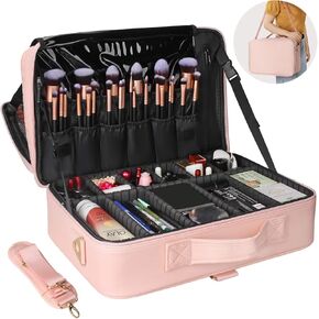 Relavel Large Makeup Organizer Profession Makeup Bag Extra Large Makeup Case with Adjustable Dividers, Adjustable Angle Fixed Belt and Shoulder Strap