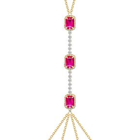 Yomiie Pink Crystal Body Chain for Women Lady - Gold Body Chain Jewelry Sexy, Rhinestone Jewelry Belly Waist Bra Chain, Sexy Bikini Beach Harness Summer Beach Waist Chain