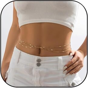 Belly Waist Chain for Women Dainty Layered Gold Silver Body Chains Boho Simple Belly Chain Adjustable Summer Beach Sexy Bikini Body Jewelry