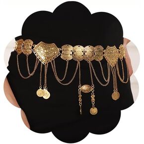 Jumwrit Punk Layered Metal Waist Chain Long Coin Pendant Tassel Belly Chain Vintage Hollow Carving Chain Belt Rave Chunky Boho Beach Statement Heavy Body Chain for Women Girls