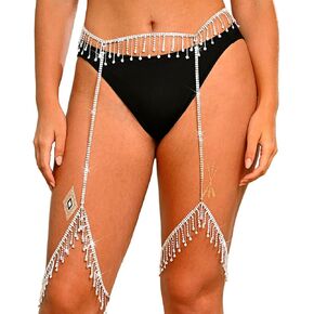 Bodiy Silver Rhinestone Jewist Jewelry Jewelry Jewelry Sparkly Crystal Leg Chains Fashion Glitter Heigh for Women