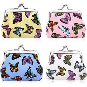 Oyachic 4PCS Butterfly Coin Purse,Leather Change Purse,Small Wallet with Clasp,Small Coin Pouch for Women