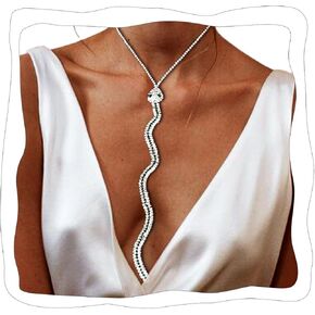Florry Snake Body Chain Rhinestone Body Jewelry Sparkly Chain Bra Silver Crystal Bra Body Chains for Women Bikini Belly Chain for Dress Concerts Beach