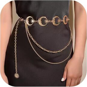 أحزمة سلسلة الخصر السبعين للنساء اللباس السماوي Gold Moon Belts Metal Jeist Chain Fashion Multilayer Chain Belts for Dress Jewelry