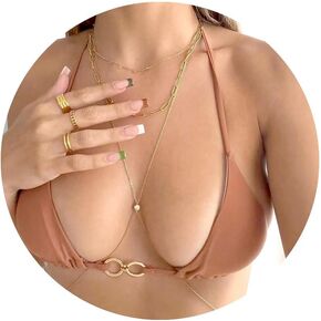 Rhinestone Gold Body Chains for Women, Crossover Bikini Bra Chain Body Jewelry,Waist 35-40 inches