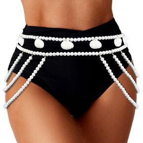 Uranian Pearl Waist Chain Shell Belly Chains Beaded Layered Waist Body Chains Beach Bikini Chains Belt Body Accessories for Women