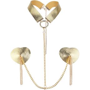 Sexy Leather Bra Body Chain Nipple Pasties Choker Reusable Heart Nipple Cover Stickers Festival Rave Body Jewelry for Women