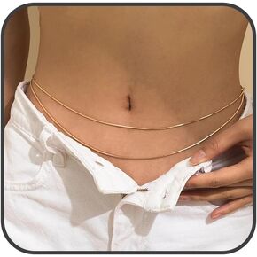 Gold Sexy Waist Chain Beach Chain Belt for Women Bikini Body Chain Jewelry Layered Dainty Belly Dance Accessories Metal Tassel Waist Snake Chain