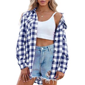 Zeagoo Womens Flannel Shirts Long/Roll Up Sleeve Collared Button Down Plaid Shirt Casual Work Tops
