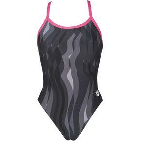 Arena Women's Wavy Water Challenge Back One Piece Fl, Black / Fresia Rose, 22