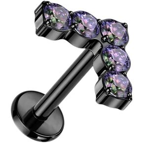 Pierced Owl 16GA ASTM F-136 Implant Grade Titanium Threadless Push-in CZ Crystal Lined Chevron Shaped Flat Back Stud