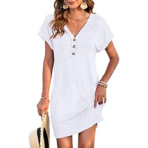 MOLERANI Women's Casual T Shirt V Neck Dress Summer Button Short Sleeve Dresses 2025 Mini Sundresses