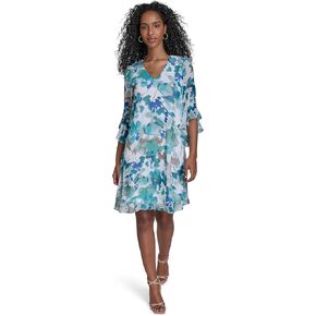 Calvin Klein Women's Chiffon Shift 3/4 Sleeve Event Dress