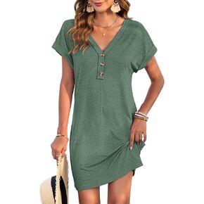 MOLERANI Women's Casual T Shirt V Neck Dress Summer Button Short Sleeve Dresses 2025 Mini Sundresses in Kuwait