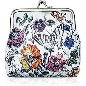 Coin Purse, PU Leather Exquisite Flowers Clasp Wallet Pouch Portable Waterproof Small Change Purse with Double Clasp for Woman Girls Storage Cards Keys (B)