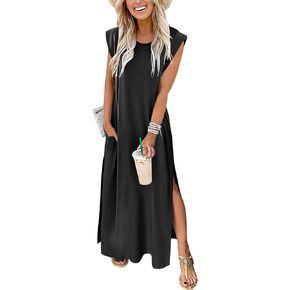 anrabess womens maxi فساتين 2025 الصيف الكاب العادي الأكمام