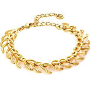 Cicy Bell Womens 18K Gold Plated Wishbone Bracelets Good Luck Station Station Link Bracelets Trend Jewelry Gift ، 7.1 "+ 1.9" Extender