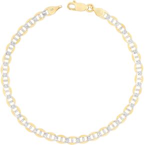 Nuragold 14k حقيقية صفراء ذهبية صلبة مارينر 5 ملم سلسلة مرساة الهدايا سوار قطع الماس (7 "-9") لهجة المجوهرات الإيطالية للرجال والنساء