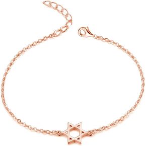 Gold Silver Jewish Star of David Bracelet Stainless Steel Dainty 14K Real Gold Plated Charm Bracelet for Women