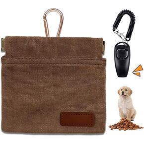 Dog Treat Pouches for Pet Training, Dog Treat Pouch Magnetic Closure, Puppy Training Treat Pouch, with 2-in-1 Pet Training Clicker and Whistle (Brown, 1 Pack)