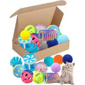 Interactive Cat Toys Variety Pack 20-Piece Cat Enrichment Toys for All Ages Spring Toys Bell Balls & Plush Toys to Stimulate Bored Indoor Cats