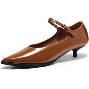 Coutgo Womens Kitten Low Heels Dress Shoes Mary Jane Ankle Buckle Strap Pumps Party Wedding Elegant Shoes