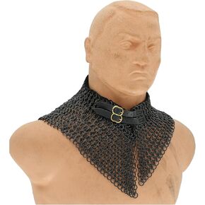 Armory Replicas™ Riveted Chainmail Collar – Mild Steel Neck Armor with Leather Inliner, Brass Buckle & Black Ring Design