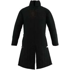AnNafi® Thick Padded Full Sleeves Gambeson Coat Aketon Jacket Armor, Black Cotton Fabric