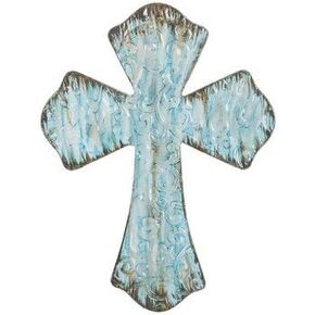 Everydecor Rustic Fringquoise Metal Cross Cross Decor
