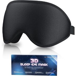 Eye Mask for Sleeping, 3D Contoured Sleep Eye Mask with Adjustable Strap, Night Eye Sleep Mask for Traveling Yoga Nap -Black (20-26in)