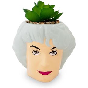 الفضة بوفالو The Golden Girls Sophia Face Mini Ceramic Planter Decor | برنامج تلفزيوني رسمي Collectible | وعاء زهرة صغير للنباتات الداخلية ، يشمل عصاري الاصطناعي | 3 بوصات