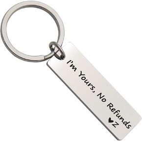 Beeshion Funny Keychain for Couples I'm Yours No Refunds Keychain Engraved Initial Personalized Gift for Husband Boyfriend