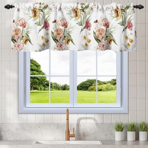 RENAISS 52 × 18 بوصة الستائر المطبخ الأزهار الستازفة الأنيقة نمط زهرة النافذة النافذة الستارة السميكة الستارة الزخرفية لمقهى الحمام RV غرفة المعيشة قضيب الجيب