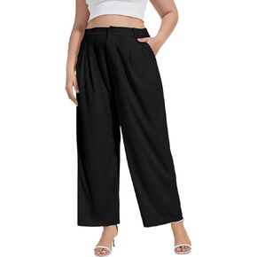 Moon Wood Women's Plus Size Wide Leg Pants High Elastic Waisted Casual Work Pants Office Business Dress Pants with Pockets in Kuwait