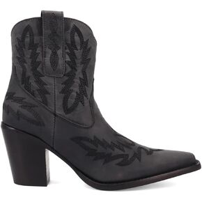 Dingo Womens Rocky Embroidered Pointed Toe Casual Boots Ankle Mid Heel 2-3" - Black