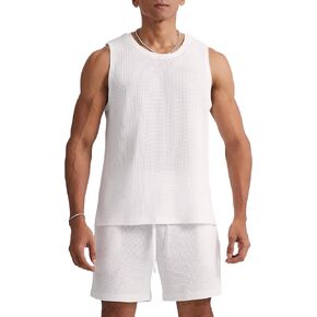 Ouber Men's Athletic Waffle Tank Top – Sleeveless Cotton Gym Shirt for Workout & Running
