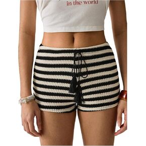 Women's Striped Micro Shorts Y2k Drawstring Elastic Waist Casual Summer Lounge Shorts Booty Shorts